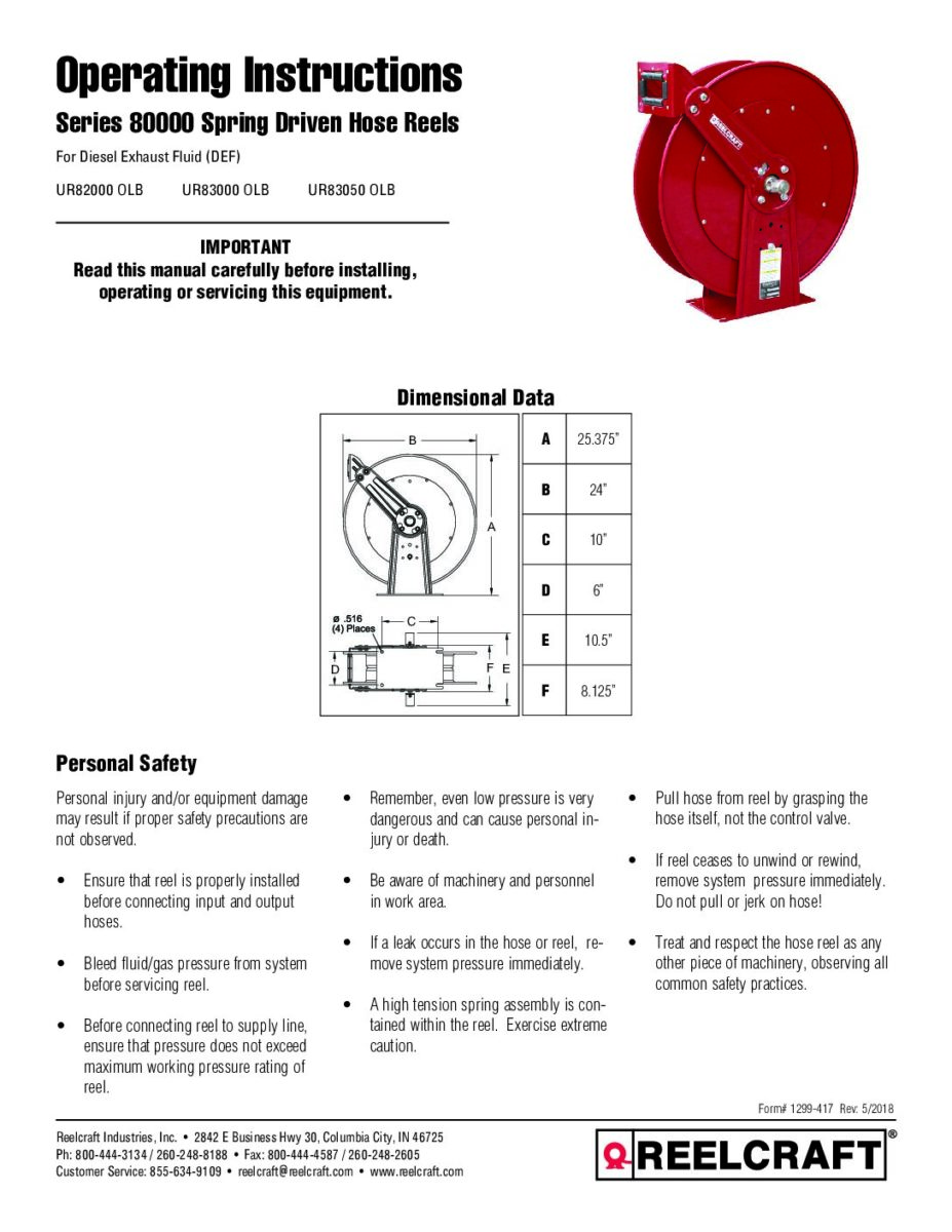 REELCRAFT G 3050 Static Discharge Reels Instruction Manual