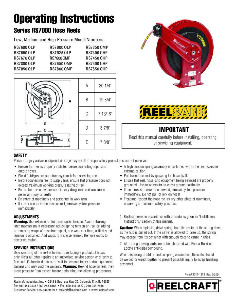 Reelcraft 4000/5000 Series - Side Mount Compressed Air Hose Reel - 1/2  Hose - Shop Compressor Co