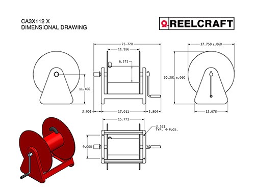 Reelcraft CA33112 M 3/4x100' 3000 PSI Hand Crank Medium Pressure