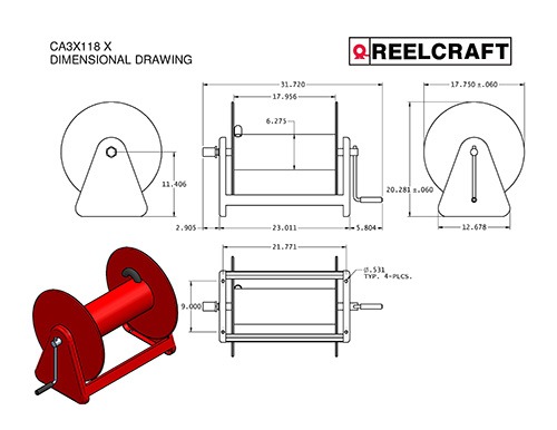 Reelcraft Hose Reel, 1 dia., 100 ft., 3000 psi CH37118 M