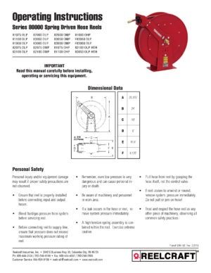 Reelcraft 82000 OMS-S Hose Reel, Inner Diameter 1/2 Inch, 1500 Psi, Hose  Length 75 Feet