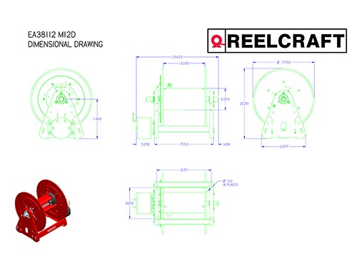 Reelcraft EA38112 M12D 1/2 in. x 200 ft. Premium Duty 12 V DC Motor Driven  Pressure Wash Hose Reel