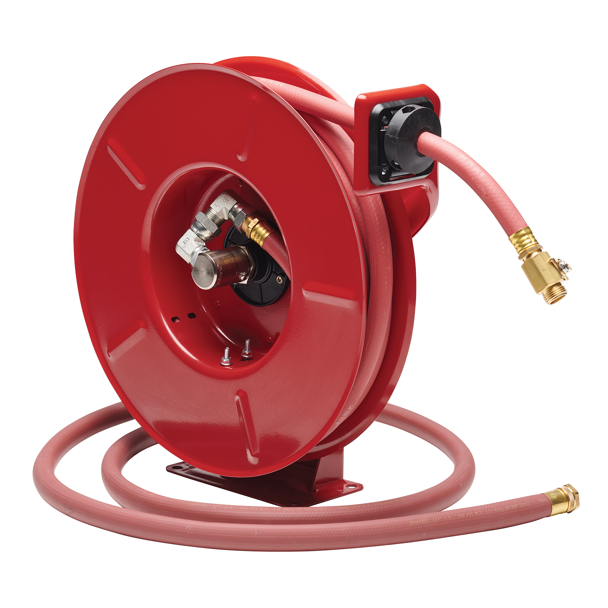 Industrial Hardware 158045 Automatic-Winding Hose Reel with 6 x 6 Base  Brass 3/8 x 3/8 NPT 35 Feet Long Hose