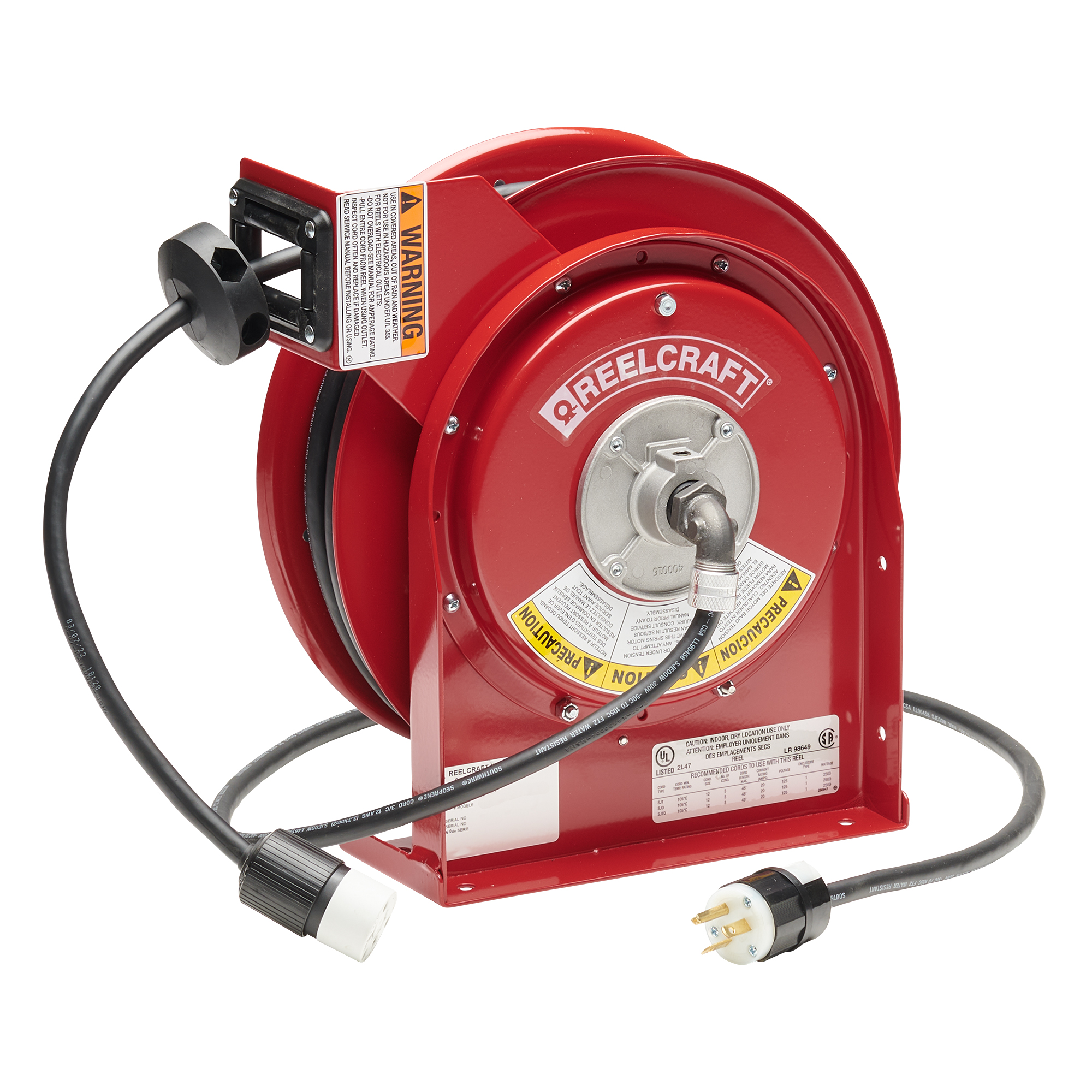 Reelcraft L 4545 123 3A - 12/3 45 ft. Premium Duty Single Receptacle Power Cord  Reel