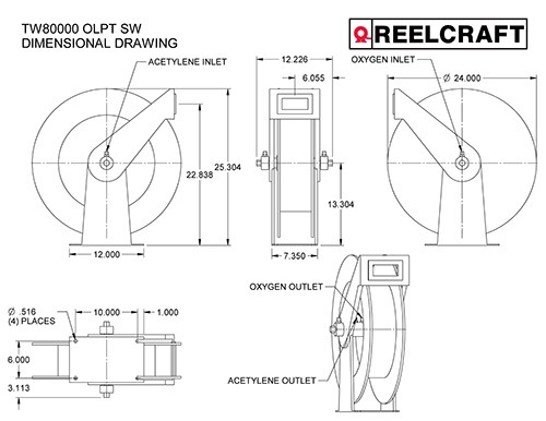 Reelcraft TW Series 1/4 in x 100 ft. Twin Line Welding Hose Reel