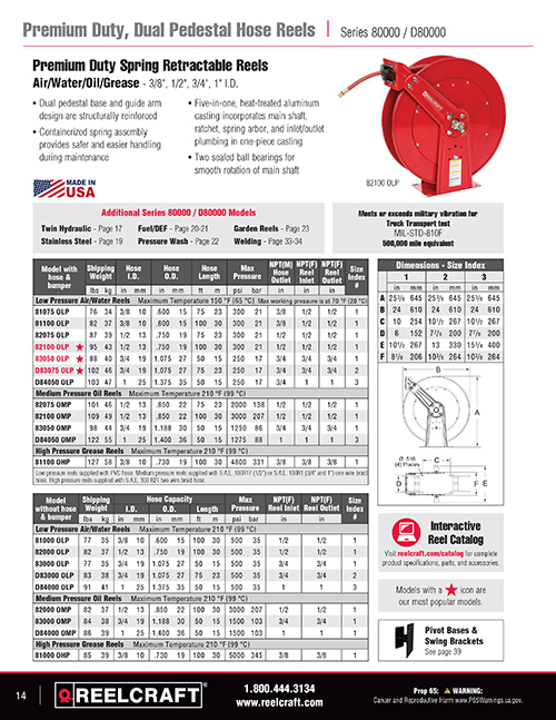 Reelcraft Catalog Page 14 - Series 80000 Hose Reels