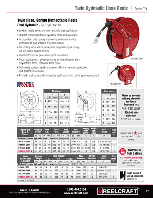 Reelcraft Catalog Page 17 - Twin Hydraulic Hose Reels