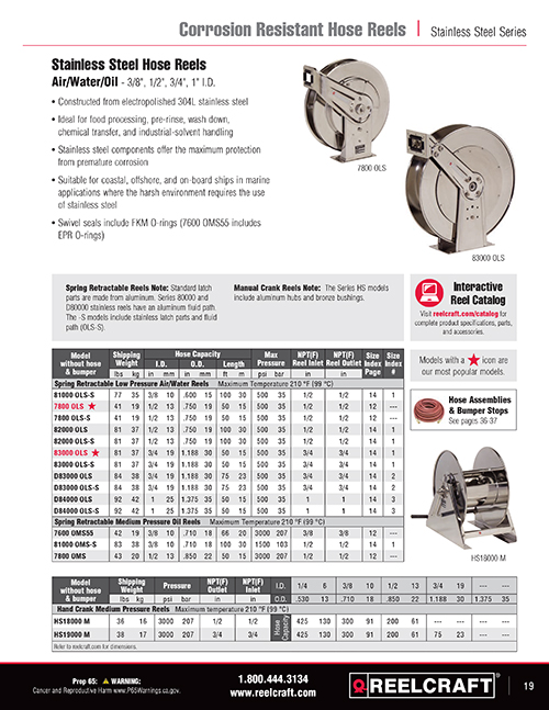 Reelcraft Catalog Page 19 - Stainless Steel Hose Reels