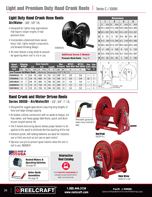 Reelcraft Series CEA Hand Crank Welding Cable Reels - Reel Only