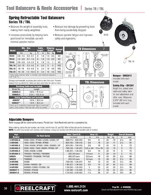 Reelcraft Catalog Page 36 - Tool Balancers & Bumper Stops