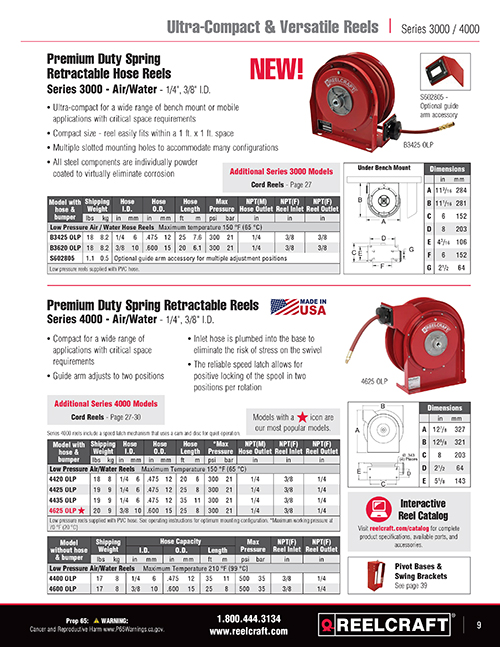Reelcraft Catalog Page 9 - Series 3000 & 4000 Hose Reels